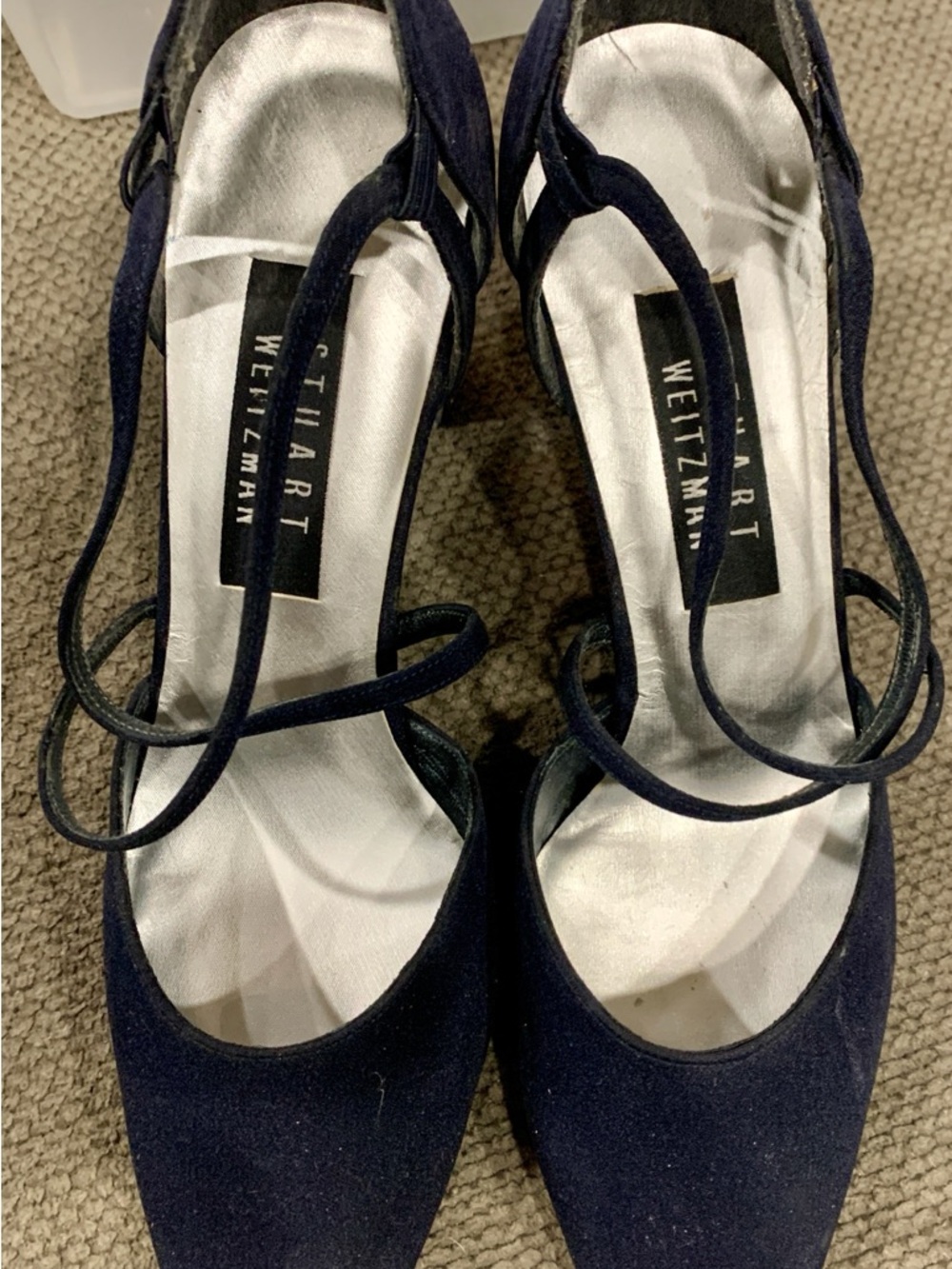 Stuart Weitzman Navy Silk Strappy Pointed-Toe Heels